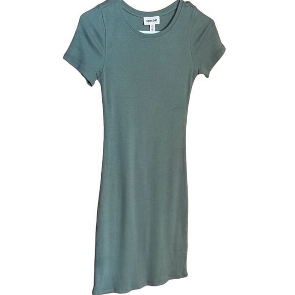 OPEN EDIT WOMENS DRESS SIZE XXS BODYCON LIGHT RIBBED GREEN‎ NEW SHORT SLEEVE NWT - Picture 2 of 8